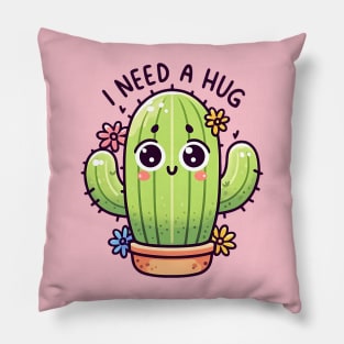 Cute Kawaii Cactus Needing a Hug. Succulent lover design. Pillow