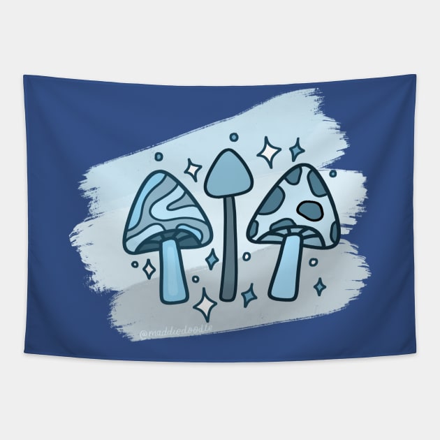 Blue Mushroom Tapestry by Maddie Doodle