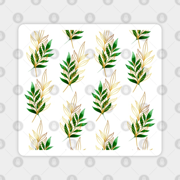 Green Gold Leaf pattern Magnet by themadesigns