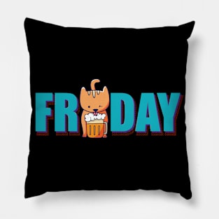 Funny Cat Drinking Beer on Friday Pillow