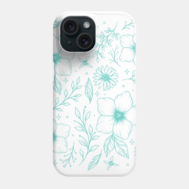 Floral Pattern- Cyan Phone Case by Episodic Drawing