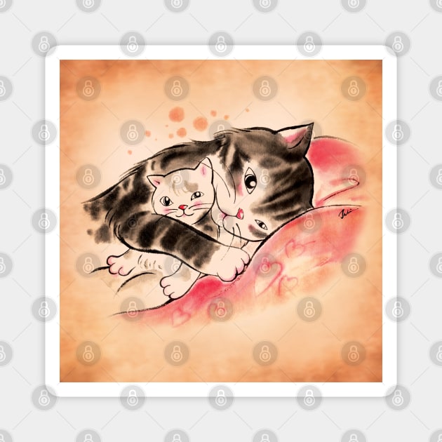 Cat mother hug baby Magnet by juliewu