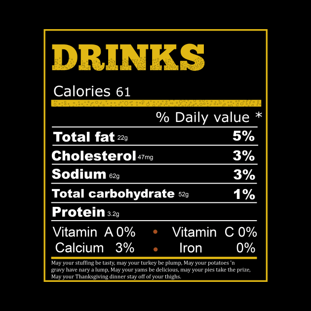 Funny Drinks Nutrition Facts Label Thanksgiving Dinner by Flipodesigner
