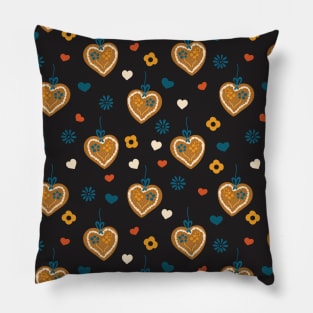 Gingerbread hearts on black Pillow