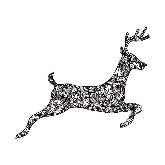 Monochrome zentangle Christmas jumping reindeer by TheHermitCrab