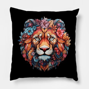 Lion Colorful Floral Illustration Pillow