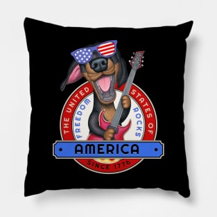 Cute and Funny Doxy Dachshund Dog with guitar Doxie music lover tee Pillow