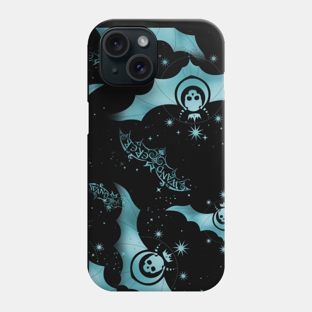 Twinkle Little Bat - Goth Fashion - Alice in Wonderland - bat, star, skull, halloween, emo, blue, aqua Phone Case by Wanderer Bat