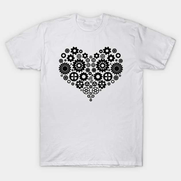 Mechanical Heart Made Of Gears And Cogs. Black Color - Heart - T-Shirt
