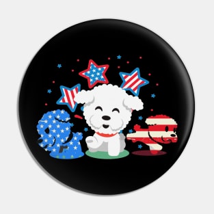 Cute Red White Blue Bichon Frise Fireworks Us Flag Pin