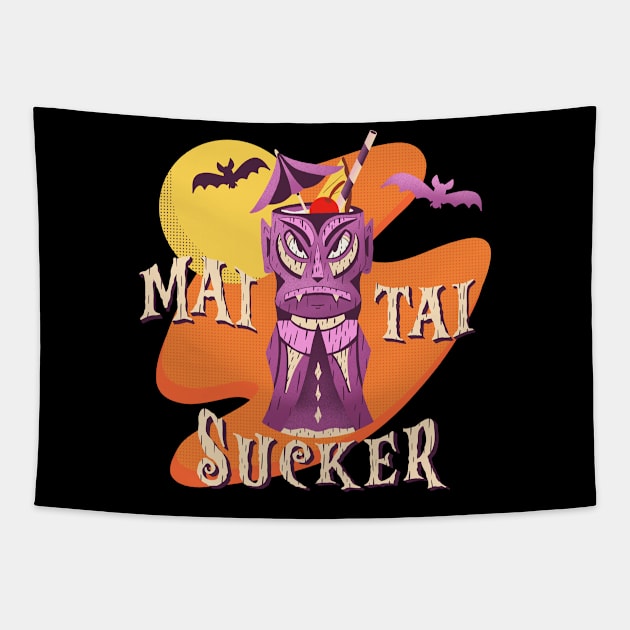 Mai Tai Cute Funny Tiki Vampire Halloween Drink Culture Tapestry by ksrogersdesigns