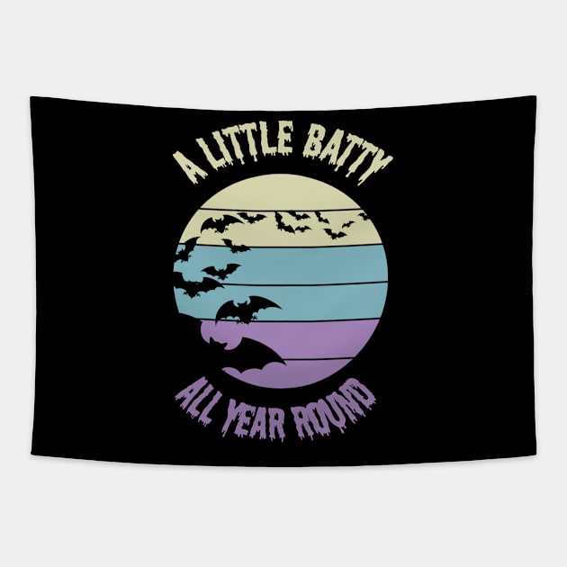 A Little Batty All Year Round Flying Bats Sunset Halloween Scary Tan Blue Purple Tapestry by Black Ice Design