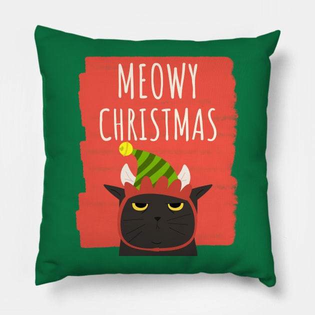 Funny Cat Merry Christmas Holiday Pillow by XOZ