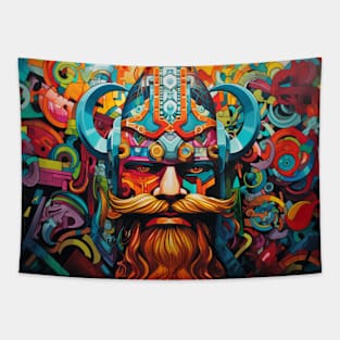 Brave Warrior Retro Abstract Colorful Painting Tapestry