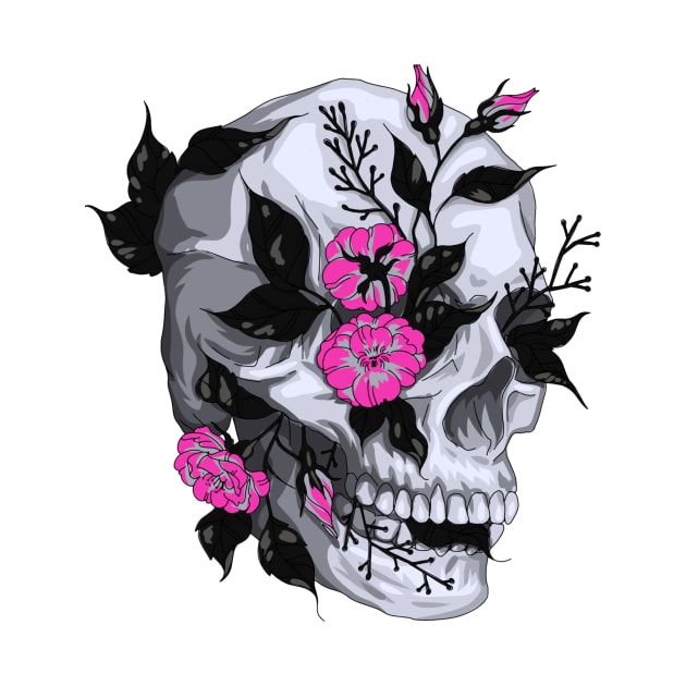 Day of The Dead Skull with Pink Flowers for Women and Men by Shems Arts