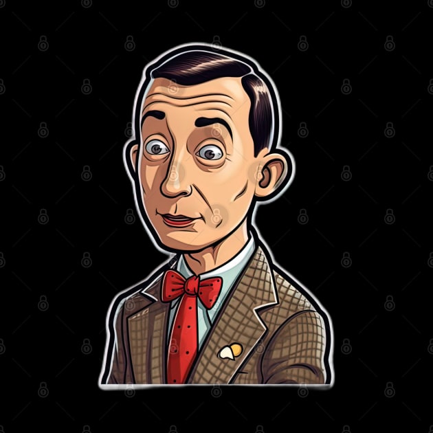 pee wee herman in suit and red tie - sticker style by Maverick Media