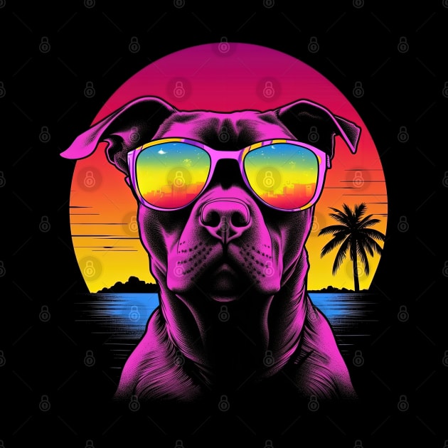 Retro Pop art Pitbull Dog Breed Sunset Art by RuftupDesigns