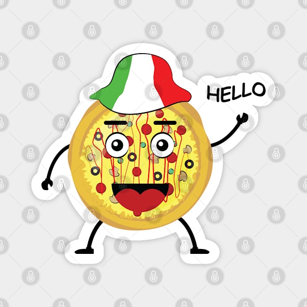 Pizza Greeting Hello - Funny Illustration Magnet by DesignWood Atelier