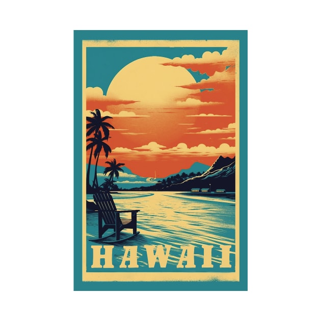 Hawaii Vintage Retro Travel Poster by GreenMary Design