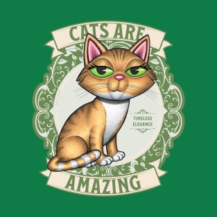 Cute Yellow Tabby Kitty and green wreath Cats are Amazing T-Shirt