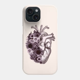 Human Heart autumn watercolor with suflowers and daisies, purple flowers, Heart, anatomical body, Human heart Phone Case