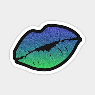 Blue Ombre Faux Glitter Lips Magnet