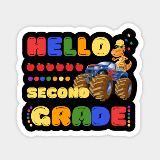 Hello Second Grade, Funny Dinosaur Monster Truck Back School Magnet