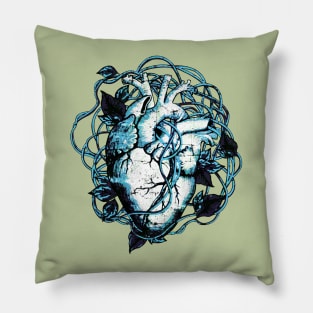 Blue, Human heart and climbing plant, nature and garden lovers, Anatomy illustration art Pillow