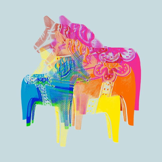 Dala horses screenprint - colorful swedish christmas design by heyK