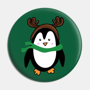 Festive Christmas Holiday Penguin Cartoon Doodle with Reindeer Antlers, made by EndlessEmporium Pin