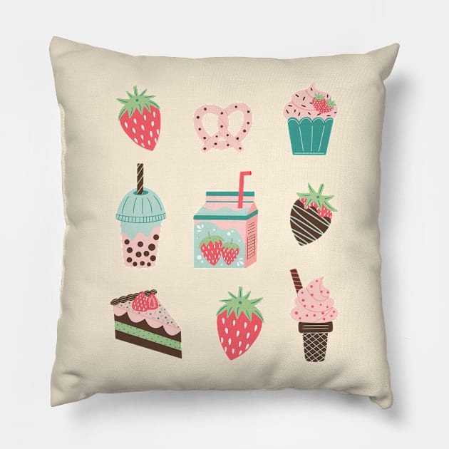 Strawberry Treats Pillow by Drafts n Doodles