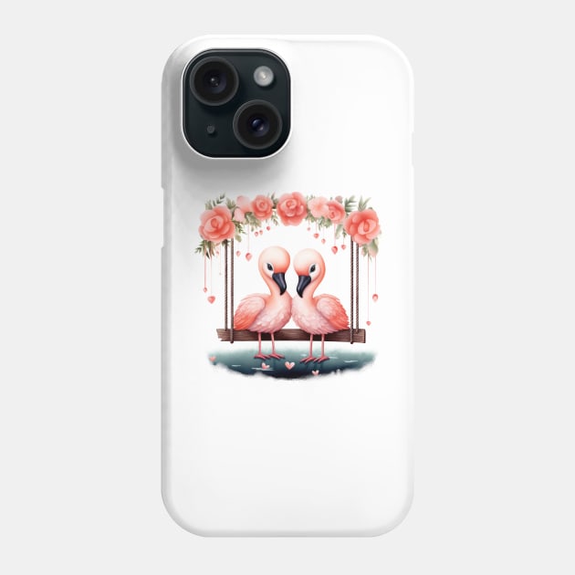 Valentine Flamingo Couple On Swing Phone Case by Chromatic Fusion Studio