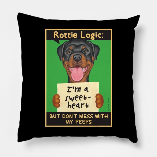 Rottweiler holding sign Pillow by Danny Gordon Art