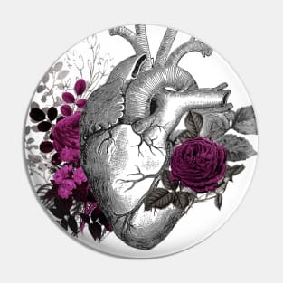 Gothic Heart and Roses Pin