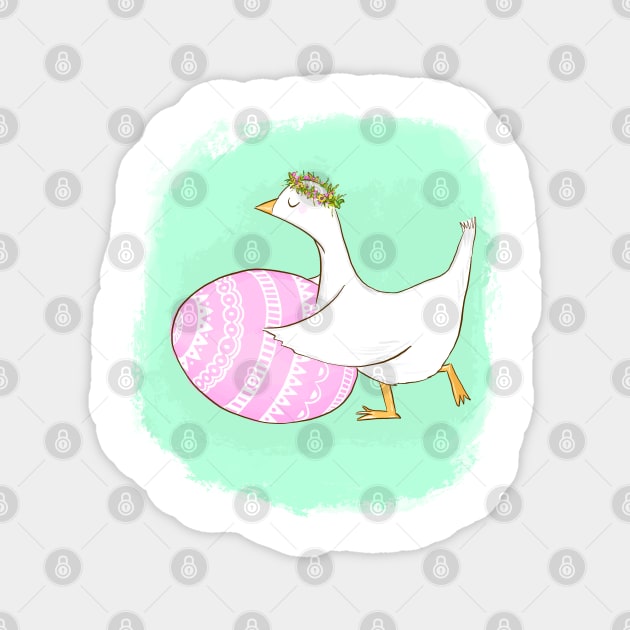 Cute Easter Goose Illustration with Floral Crown Magnet by denizko