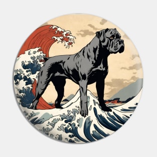 Vintage Cane Corso Dog Mom in the The Great Wave Surfing Retro Cane Corso Pin