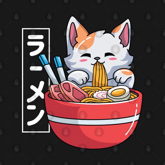 Kawaii Neko Eating Ramen Noodles by spacedowl