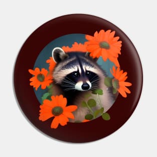 Raccoon flowers Pin