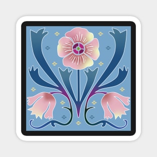 Pattern of pink Art Nouveau flowers on a light blue background Magnet