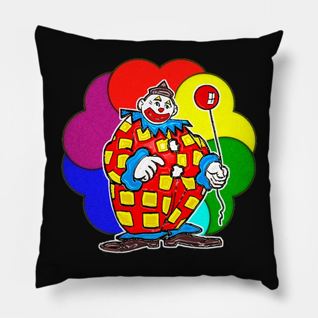 Colorful clown holding red balloon Pillow by Marccelus