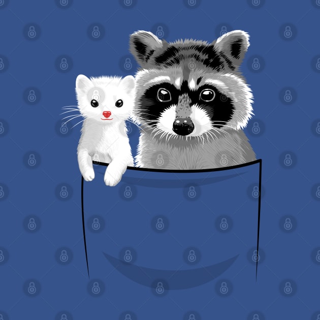 Raccoon and ferret in pocket by albertocubatas