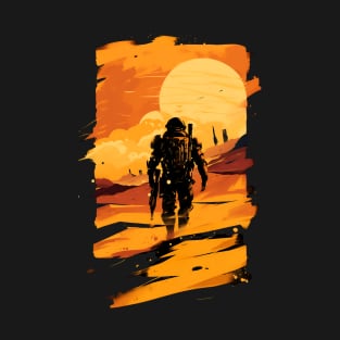 Marine Trekking on Mars - Sunset - Scifi T-Shirt