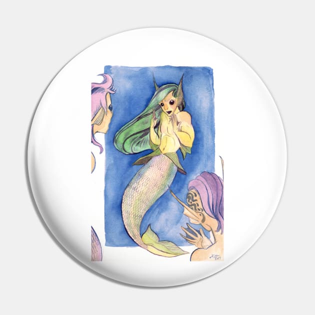 MerMay Angry Merfolk Mid Conversation Watercolor Pin by SimplyKitt