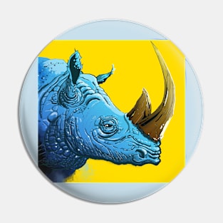 Blue Rhino on Yellow Background Pin