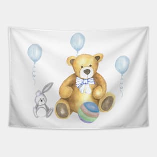 Teddy Bear with rabbit and balloons Tapestry