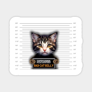 criminal cat mugshot kitty lover themed graphic design by ironpalette Magnet