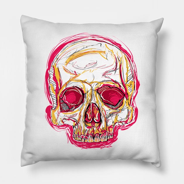 Skull abstract 01 color red Pillow by monin_81