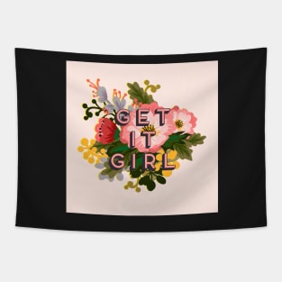 Get It Girl Floral Girl Boss Motivational Quote Tapestry