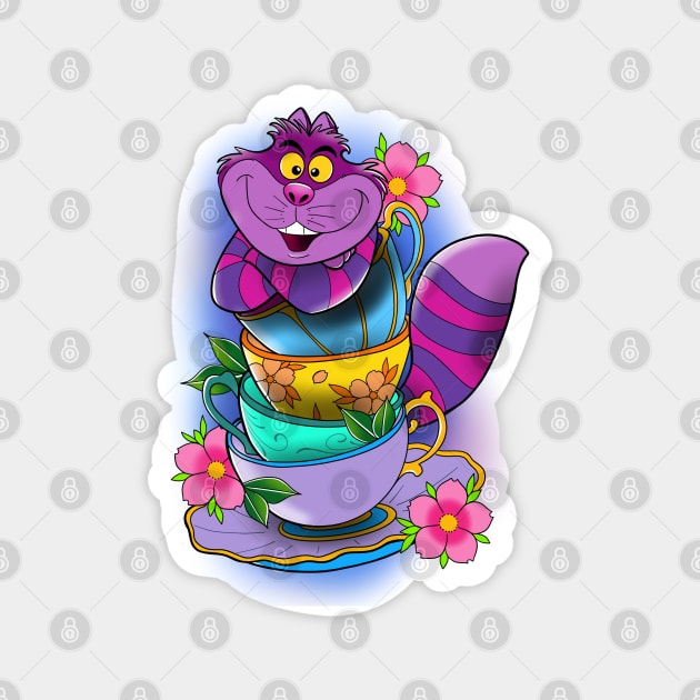 Tea time with Cheshire Cat! Magnet by Jurassic Ink