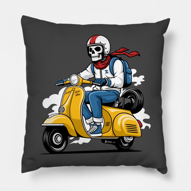 Scooter never dies yellow Pillow by creative.z
